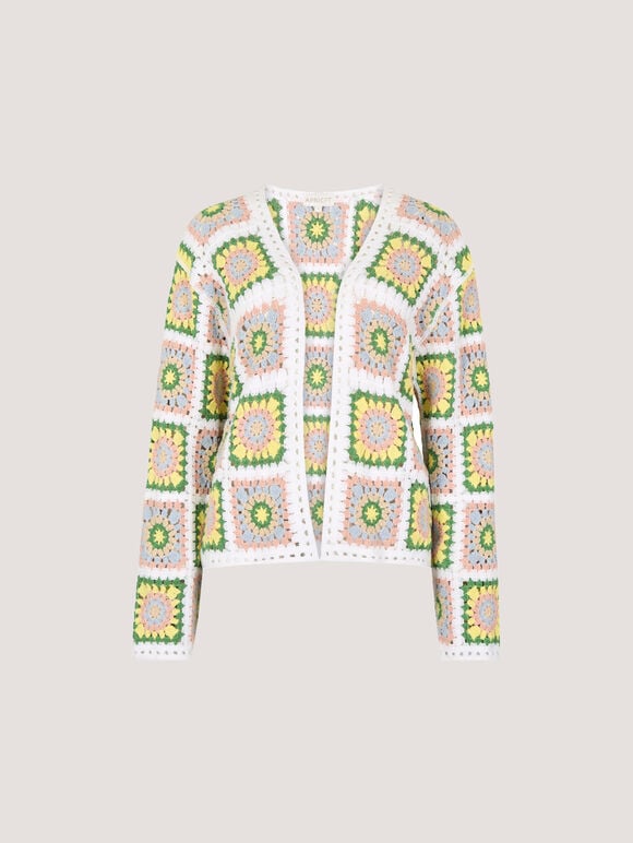 Pastel Floral Crochet Cardigan, Yellow, large
