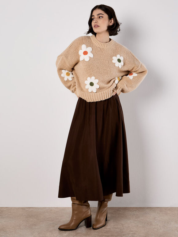 Embroidered Daisy Jumper, Stone, large