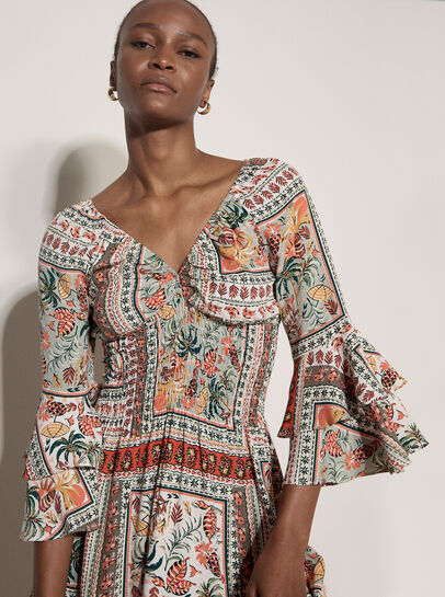 Patchwork Print Smocked Mini Dress