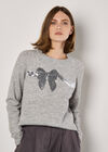Sequin Embellished Bow Jumper, Grey, large