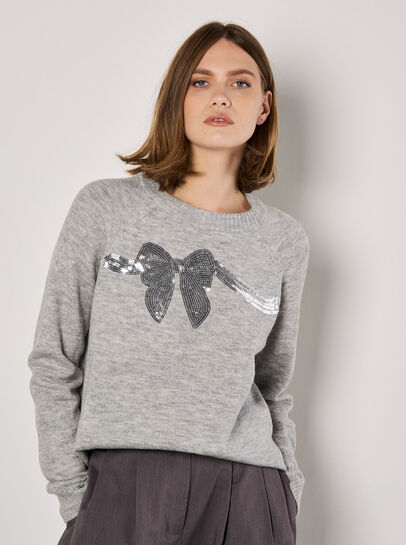 Sequin Embellished Bow Jumper