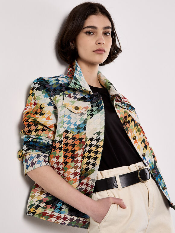 Colourful Dogtooth Jacket, Navy, large