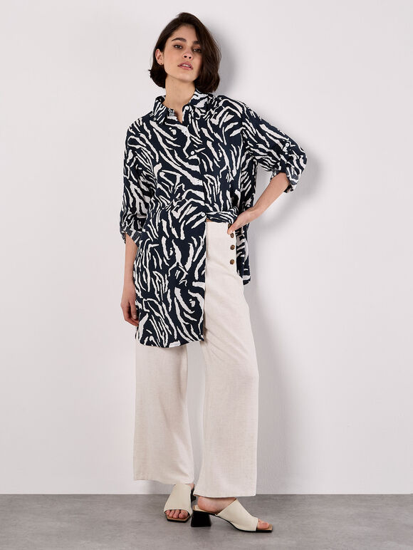 Zebra Print Oversized Shirt, Navy, large