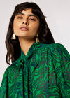 Painterly Marble Tie Neck Blouse, Green, large