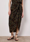 Batik Leaf Wrap Midi Skirt, Black, large