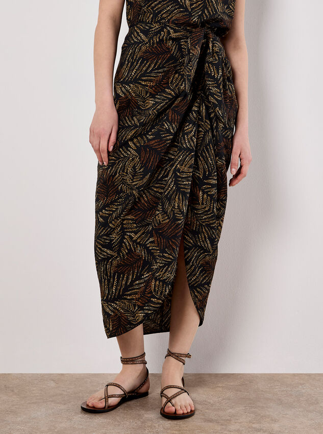 Batik Leaf Wrap Midi Skirt, Black, large