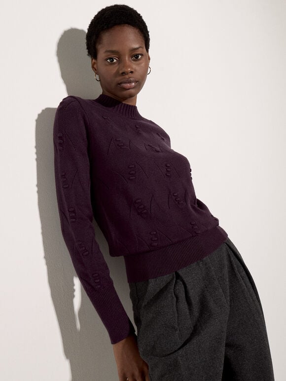 Pom Pointelle Knit Jumper, Purple, large