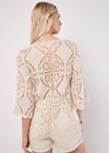 Cotton Blend Crochet Panel Top, Stone, large