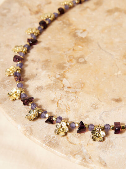 Gold Flower and Stone Necklace