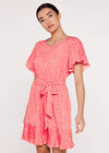 Dot Pleats Details Dress, Coral, large