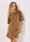 Suede Shift Mini Dress, Brown, large