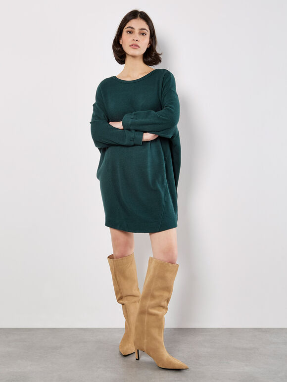 Honeycomb Knit Jumper Mini Dress, Green, large