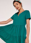 Cotton Neck Tiered Dress, Green, large