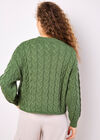 Cotton Blend Cable Knit Jumper, Green, large