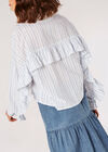 Cotton Stripe Cropped Ruffle Shirt, White, large
