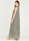 Ditsy Open V Neck Tiered Maxi Dress, Khaki, large