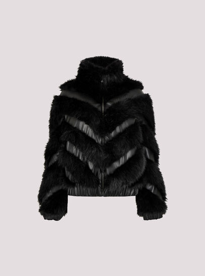 Faux Leather Chevron Fur Jacket