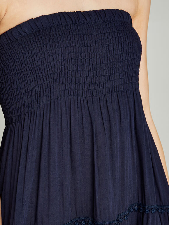 Pom Pom Trim 2in1 Dress, Navy, large