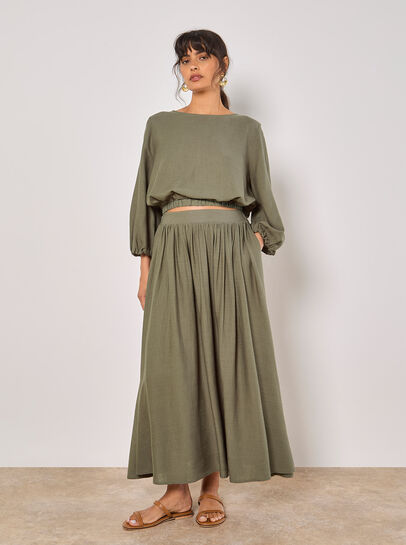 Linen Pleated Midi Skirt