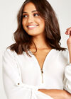 Zip Front Silky Crepe Top, Cream, large