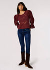 Cotton Embroidered Mesh Top, Burgundy, large