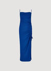 Ruched Ribbed Bodycon Midi Dress, Blue, large
