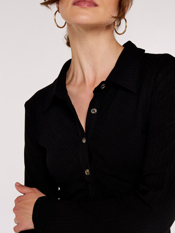 Ruched Mini Shirt Dress, Black, large