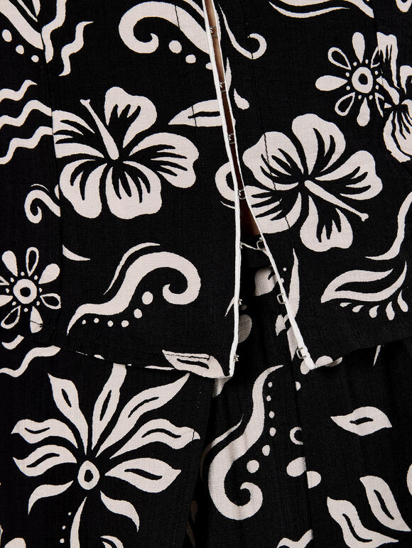 Tropical Print Corset Top, Black, large