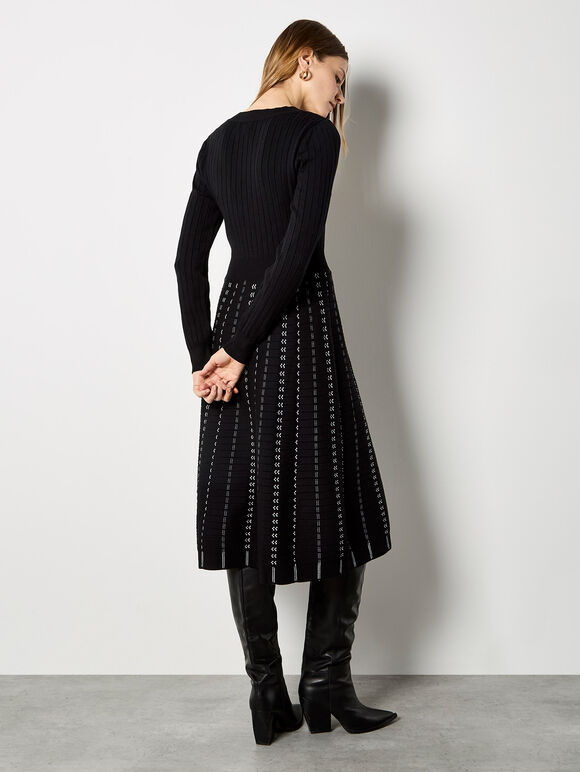 Miniature Detail Knitted Dress, Black, large