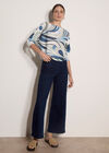 Swirl Print Shimmer Knit Top, Blue, large