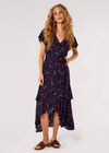 Wildflower Print Tiered Midi Dress, Navy, large