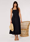 Panel Linen Midi Dress, Black, large