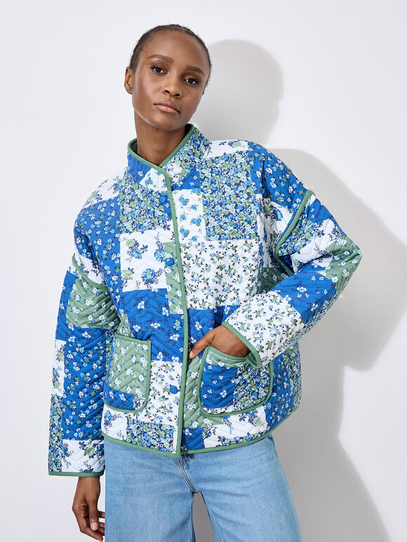 Patchwork Quilted Reversible Jacket, Green, large
