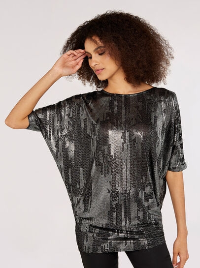 Metallic Sparkle Batwing Jersey Top
