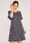 Spot Tiered Mini Dress, Navy, large