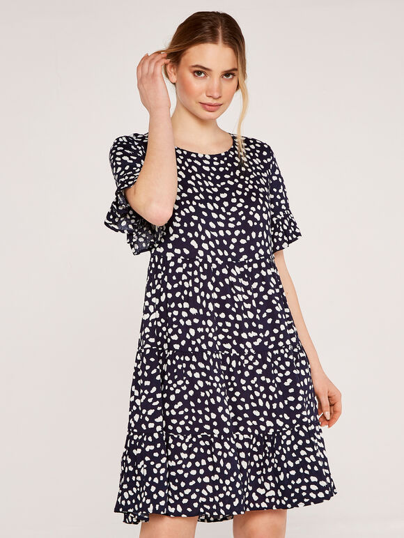 Spot Tiered Mini Dress, Navy, large