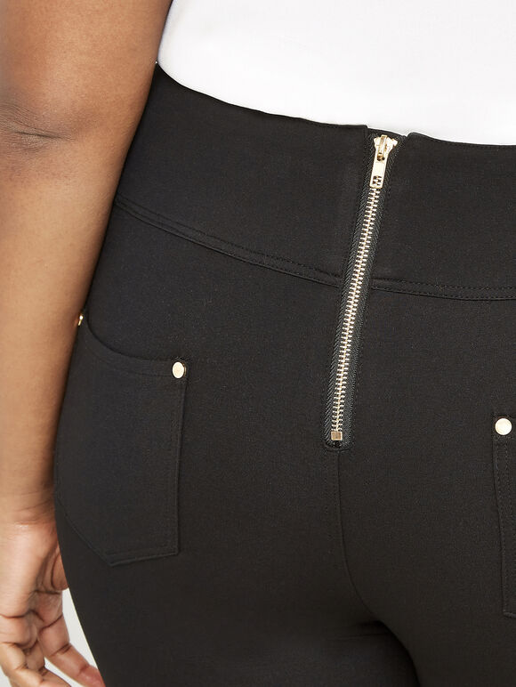 Zip Detail Ponte Trousers, Black, large