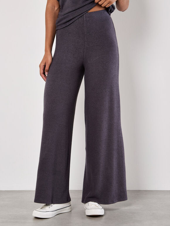 Soft Touch Wide Leg Trousers, Dark Grey - Charcoal, large