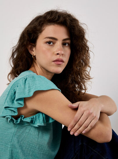 Soft Slub Ruffle Sleeve T-Shirt