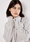 Cable Knit Roll Neck Jumper, Grey, large