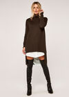 Rollneck High Low Tunic Jumper, Brown, large