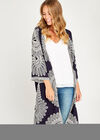 Navy  Embroidered Longline Kimono, Navy, large