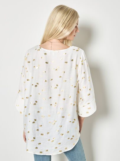 Gold Foil Fan Print Oversized Top