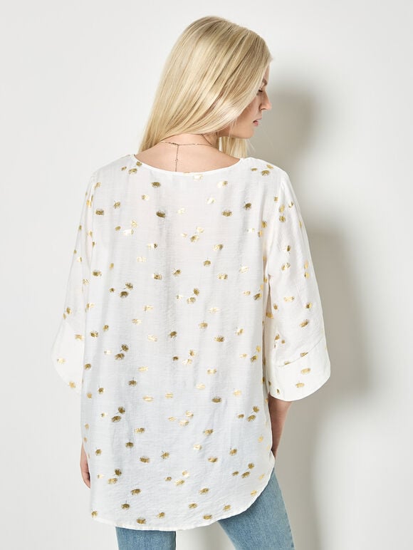 Gold Foil Fan Print Oversized Top, White, large
