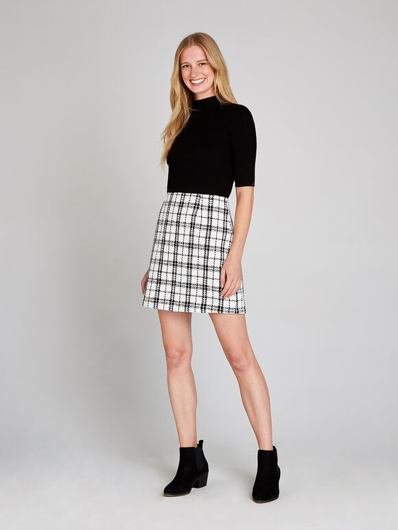 Textured Window Check Mini Skirt, Cream, large