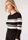 Striped Knitted Jumper Mini Dress, Black, large