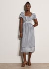 Stripe Milkmaid Midaxi Dress, Navy, large