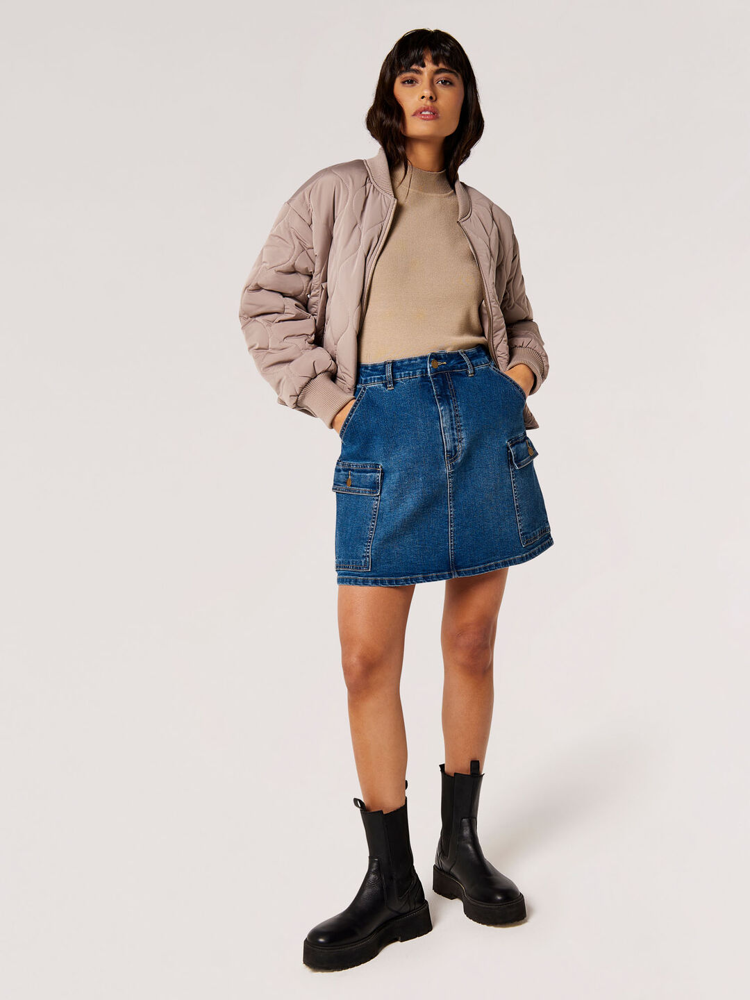 Image of Denim Cargo Mini Skirt