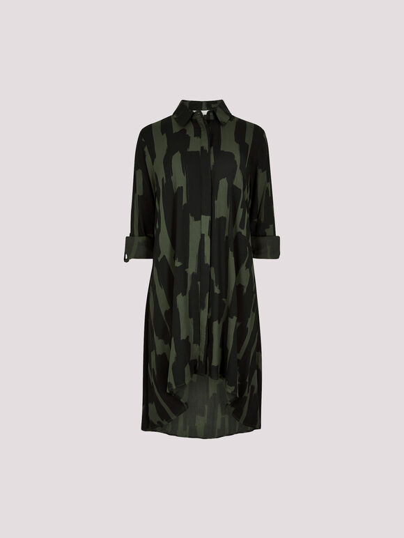 Abstract Lines Shirt Midi Dress, Green, large
