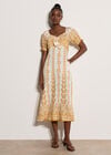 Butterfly Border Print Midi Dress, Mustard, large